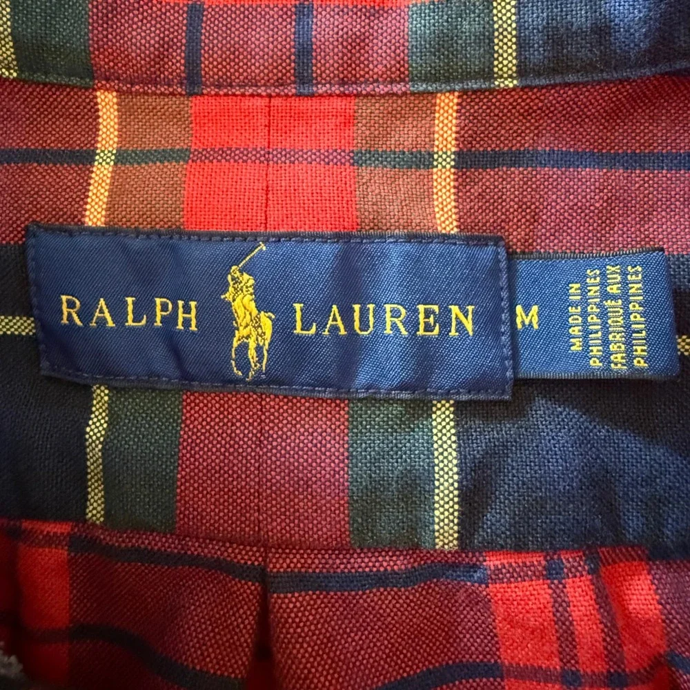Ralph Lauren Button Down Shirt Mens Medium Red Plaid Long Sleeve Pony Logo